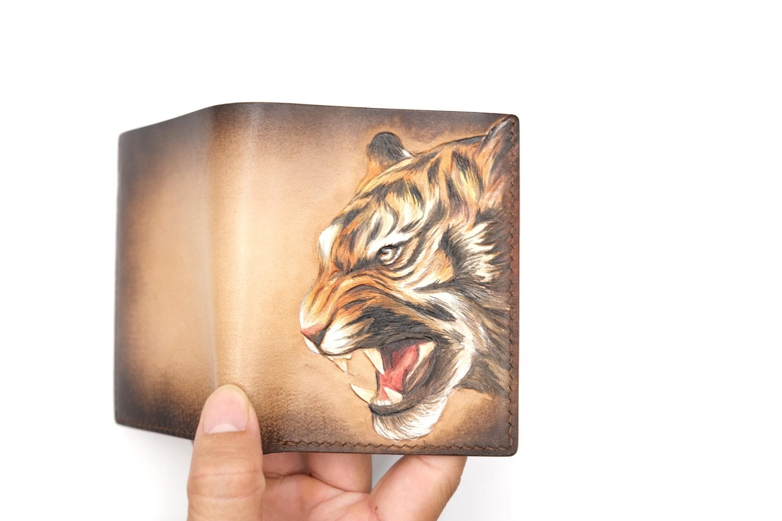 Tall Bifold Leather Wallet with Hand-Carved Roaring Tiger – Unique Gift for Men - Image 8