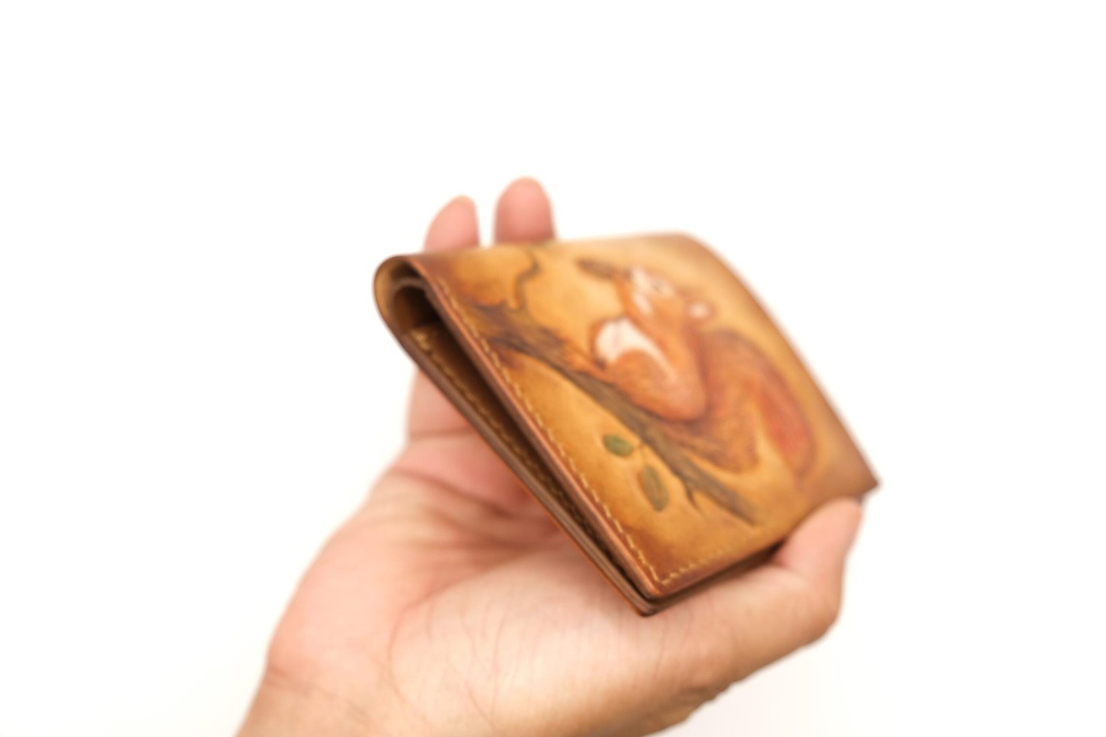 Tall Bifold Leather Wallet with Hand-Carved Squirrel Design - Image 6