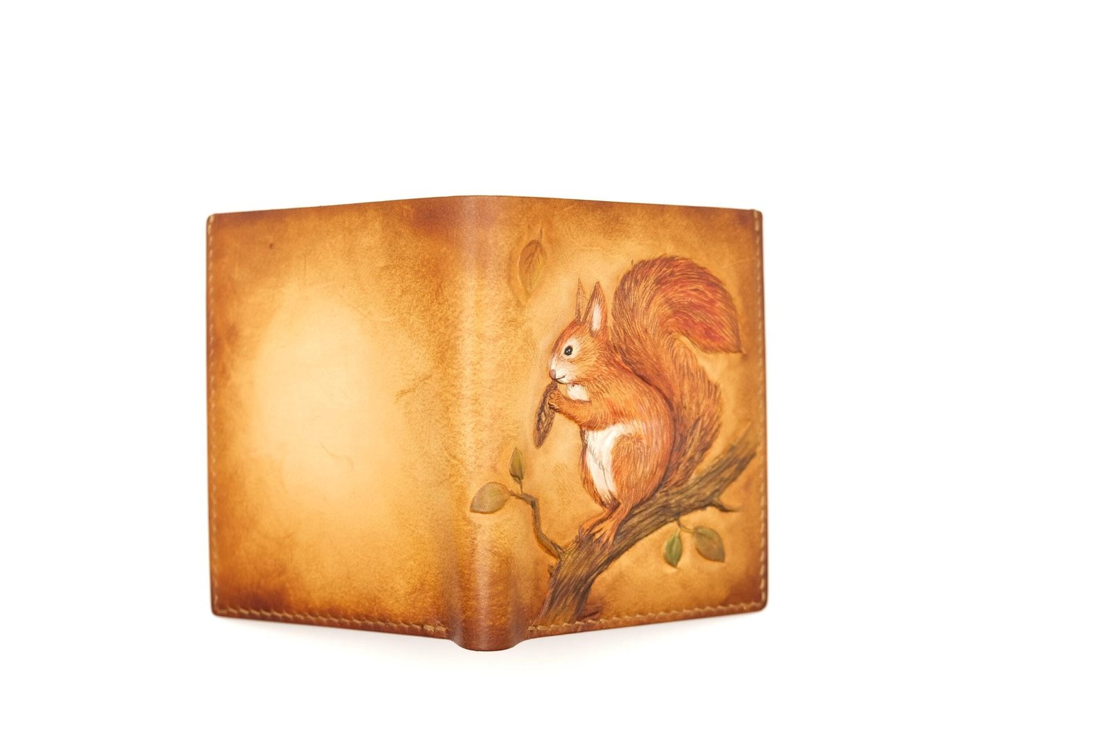 Tall Bifold Leather Wallet with Hand-Carved Squirrel Design - Image 4