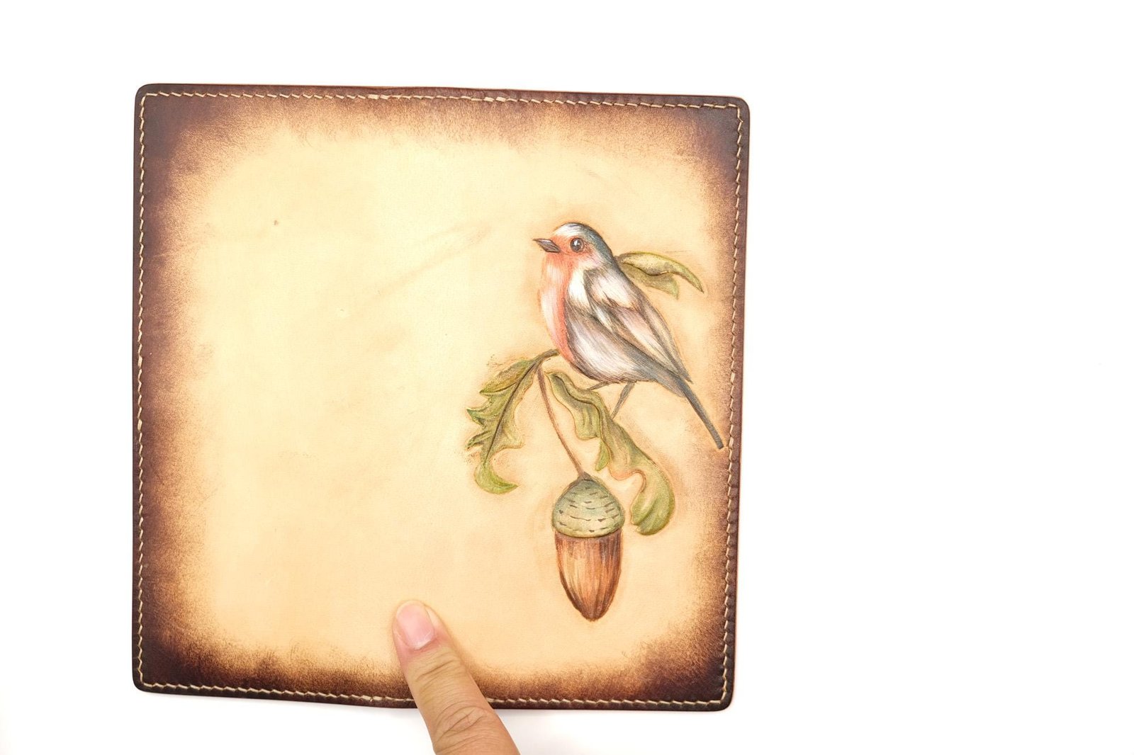 Hand-Tooled Leather Long Wallet – Robin and Acorn Design | Nature-Inspired Leather Bifold for Women or Men - Image 5