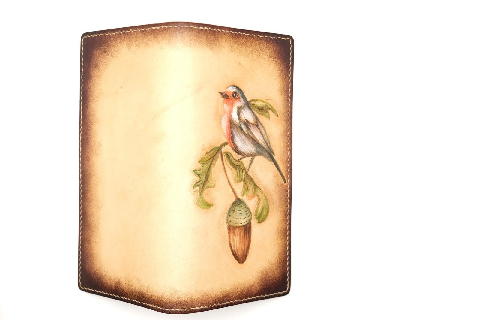 Hand-Tooled Leather Long Wallet – Robin and Acorn Design | Nature-Inspired Leather Bifold for Women or Men - Image 9