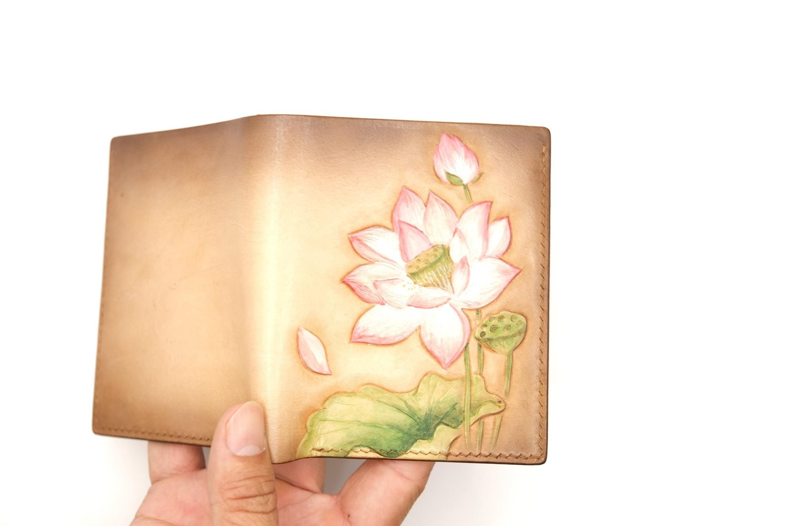 Tall Bifold Leather Wallet with Hand-Carved Lotus Flower – Floral Leather Wallet – Handmade Women’s Wallet - Image 9