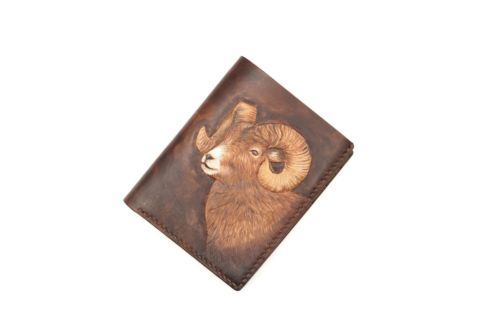 Tall Bifold Leather Wallet with Hand-Carved Ram – Rugged Wildlife Gift – Rustic Men's Wallet - Image 2