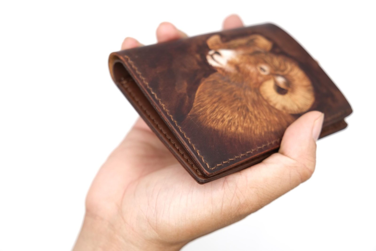 Tall Bifold Leather Wallet with Hand-Carved Ram – Rugged Wildlife Gift – Rustic Men's Wallet - Image 9