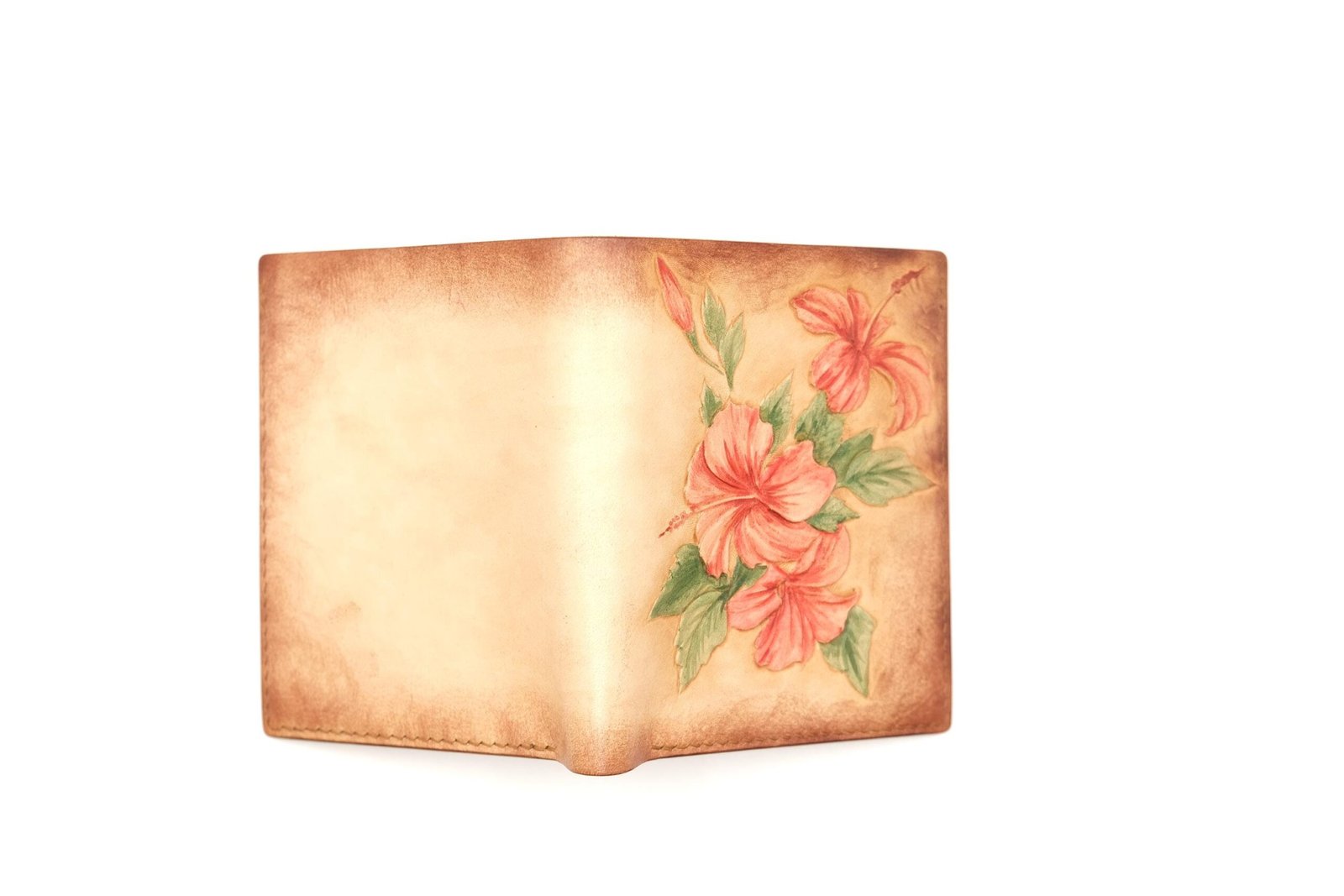 Tall Bifold Leather Wallet with Hibiscus Flowers – Hand-Carved Hawaiian Wallet – Aloha Wallet - Image 7