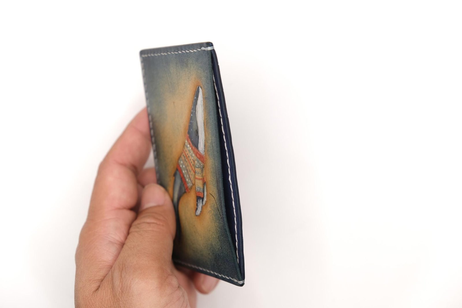 Leather Card Holder with Hand-Carved Whale in Sweater – Whale Wallet – Ocean Lover Gift – Minimalist Wallet - Image 8