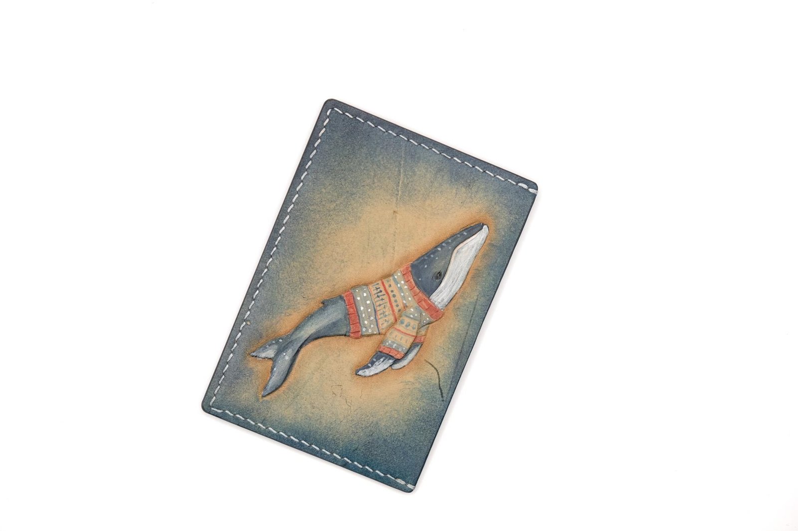 Leather Card Holder with Hand-Carved Whale in Sweater – Whale Wallet – Ocean Lover Gift – Minimalist Wallet - Image 9