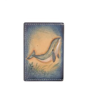 Humpback Whale Leather Card Holder – Hand-Carved Ocean Wallet – Hawaiian Marine Life Art – Blue Sea Gift