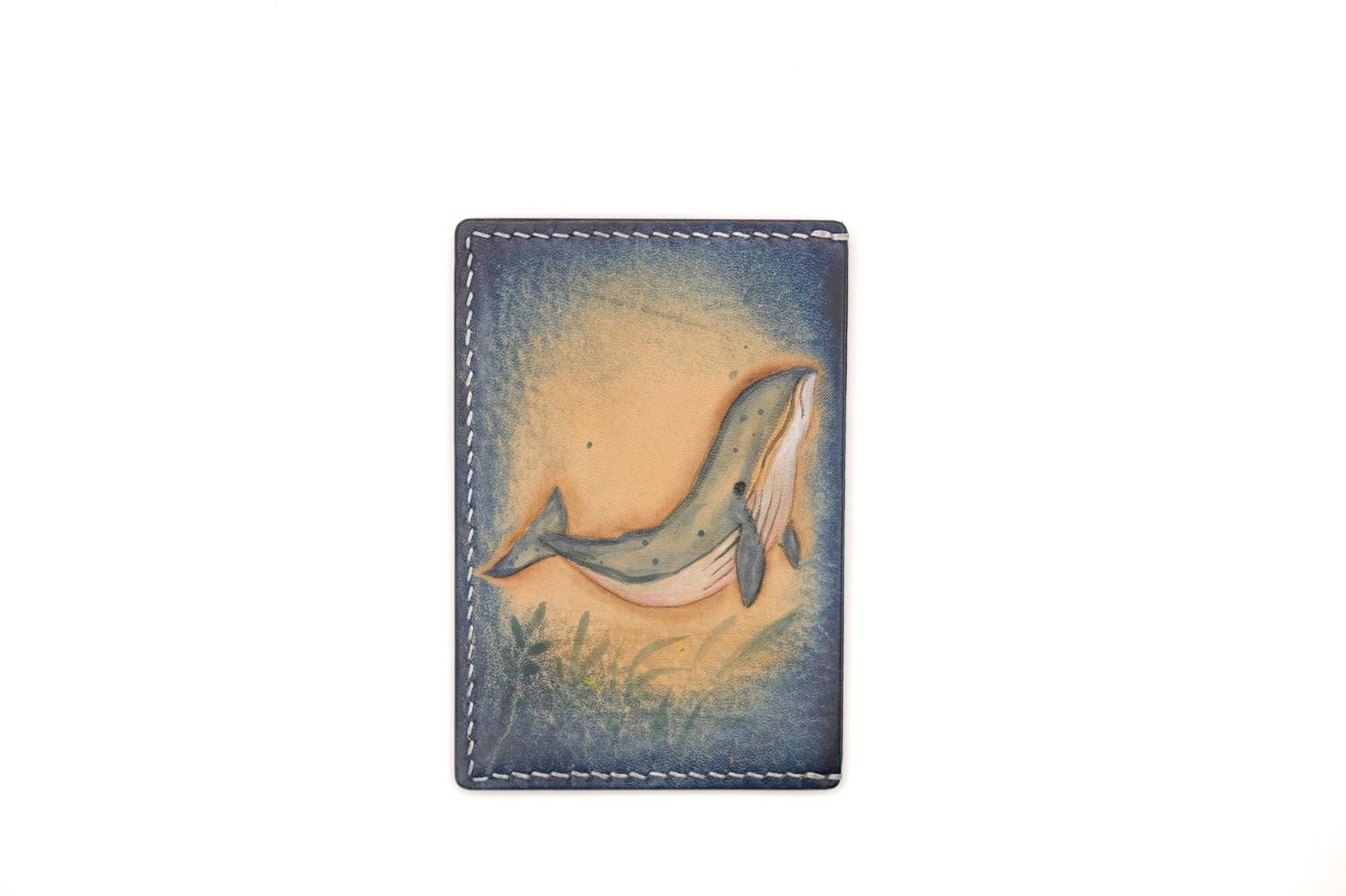 Humpback Whale Leather Card Holder – Hand-Carved Ocean Wallet – Hawaiian Marine Life Art – Blue Sea Gift