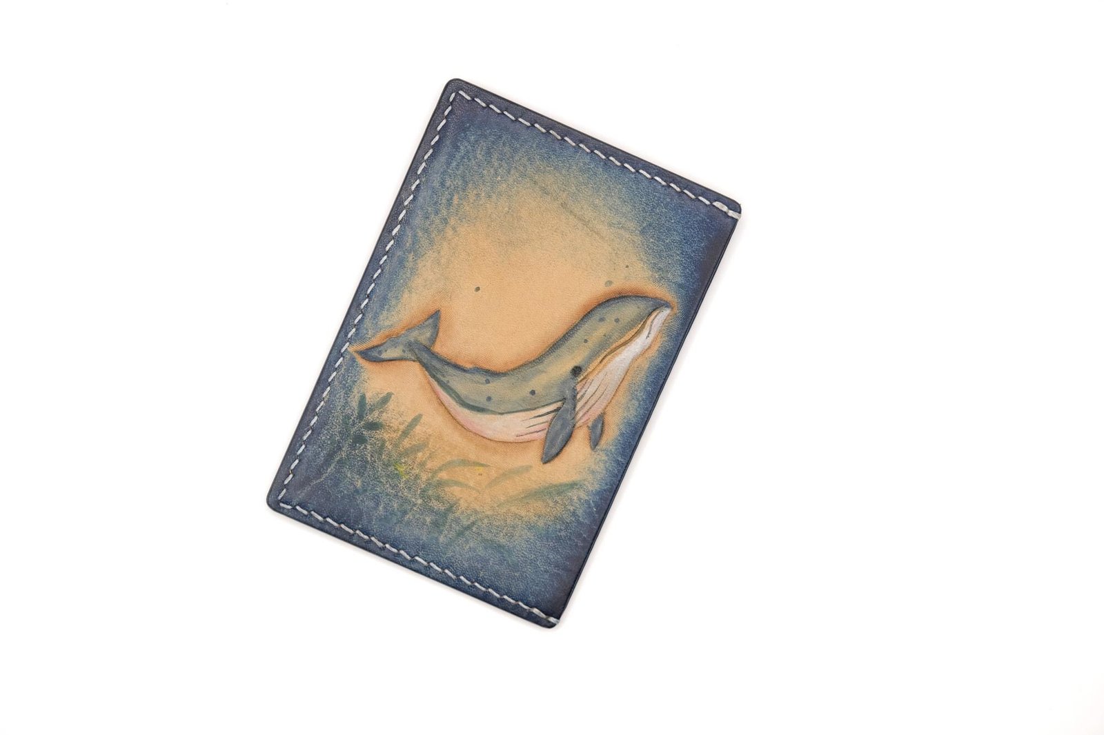 Humpback Whale Leather Card Holder – Hand-Carved Ocean Wallet – Hawaiian Marine Life Art – Blue Sea Gift - Image 2