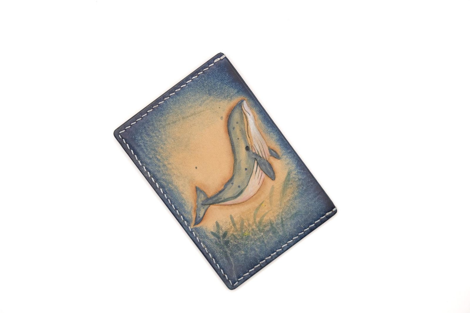 Humpback Whale Leather Card Holder – Hand-Carved Ocean Wallet – Hawaiian Marine Life Art – Blue Sea Gift - Image 3