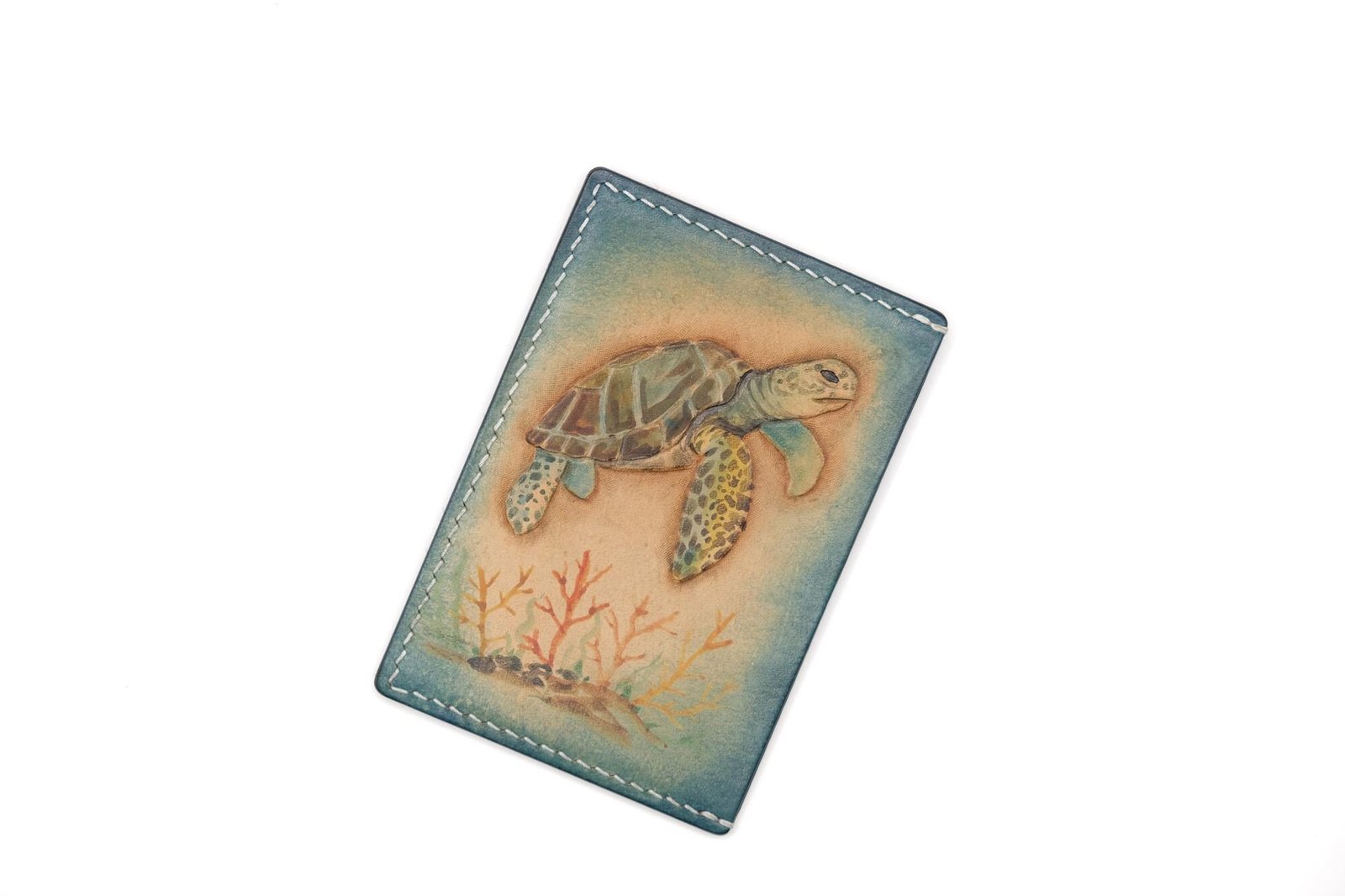 Hand-Carved Leather Card Holder with Sea Turtle – Gift for Ocean Lovers - Image 3