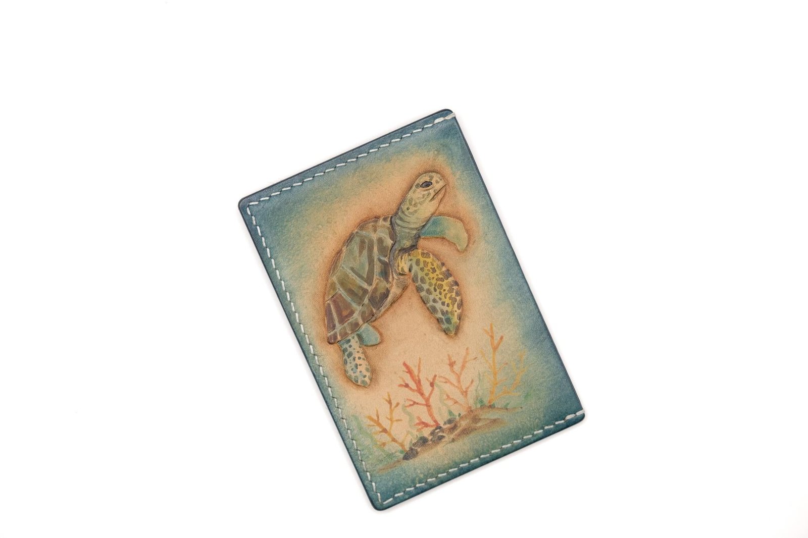 Hand-Carved Leather Card Holder with Sea Turtle – Gift for Ocean Lovers - Image 4