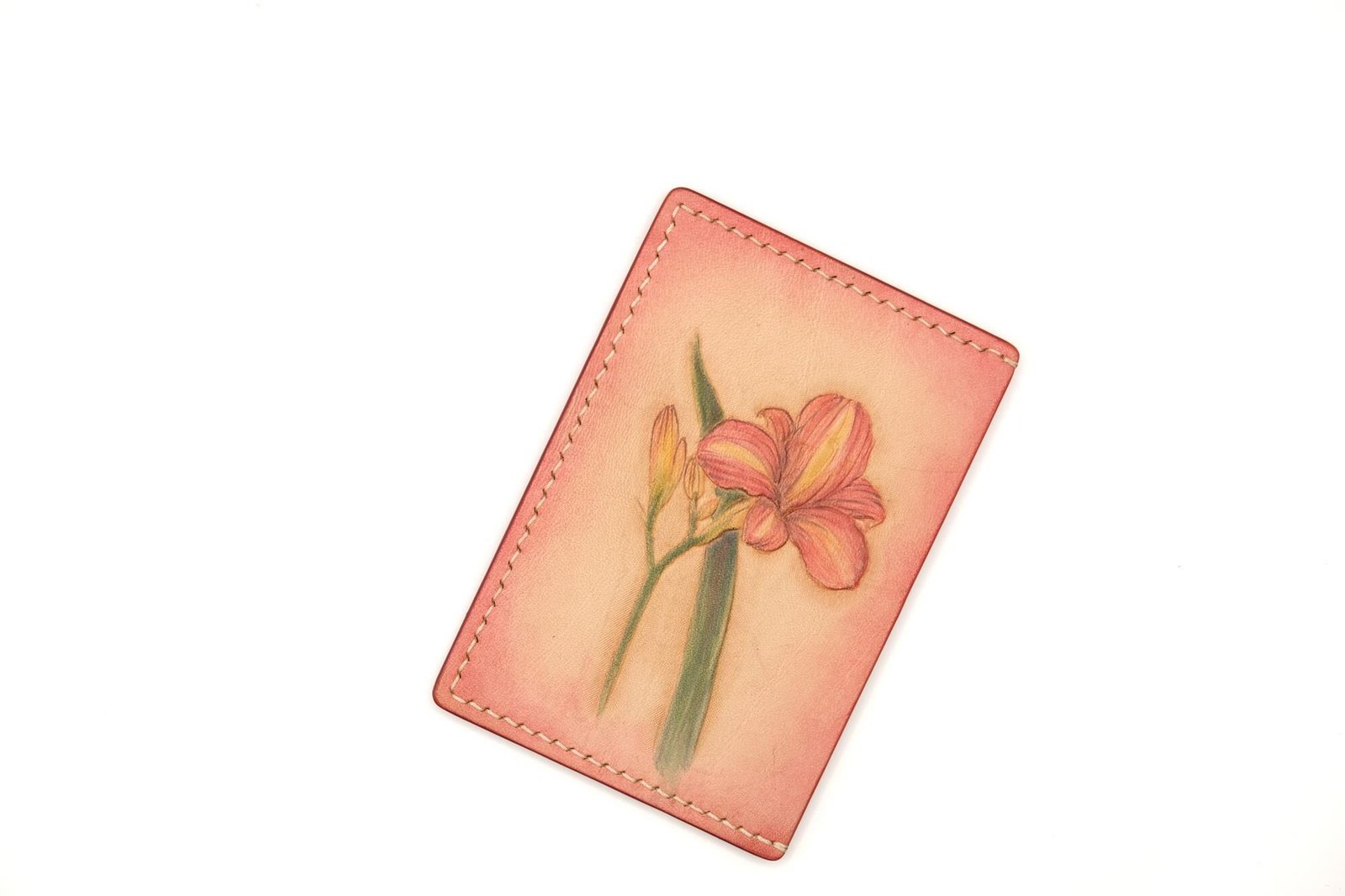 Hand-Carved Leather Card Holder with Daylily – Floral Leather Card Case – Hand-Painted Nature-Inspired Gift for Her - Image 3