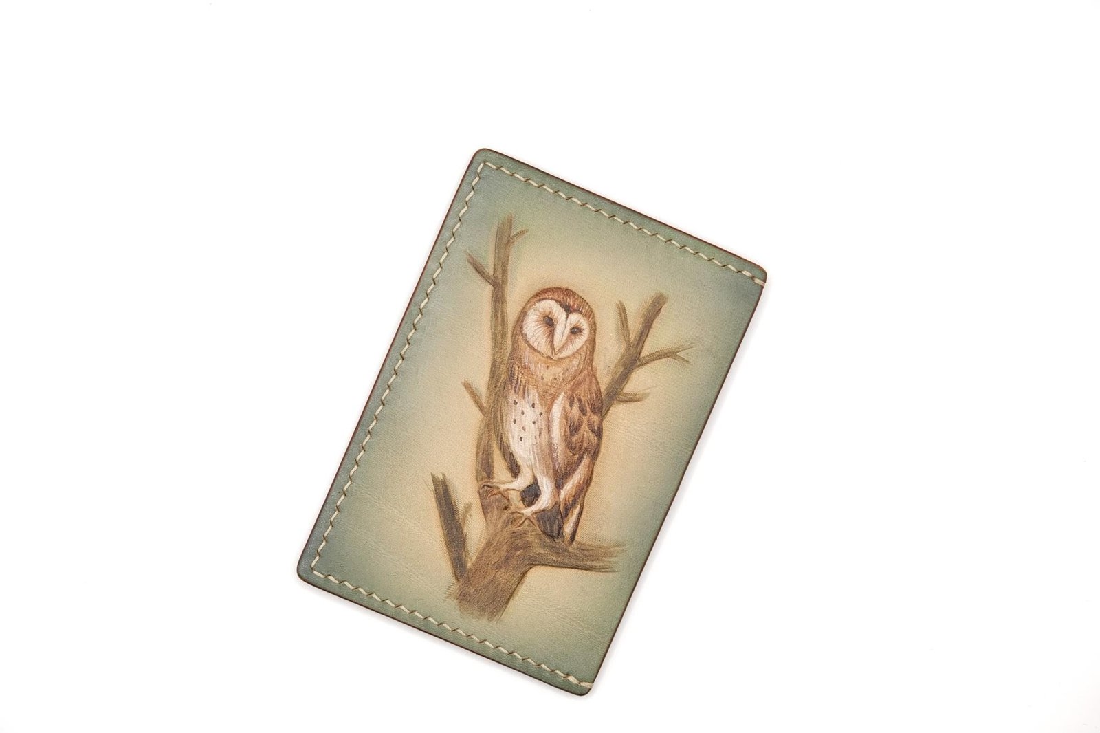 Hand-Carved Leather Card Holder with Barn Owl – Woodland Slim Wallet - Image 3