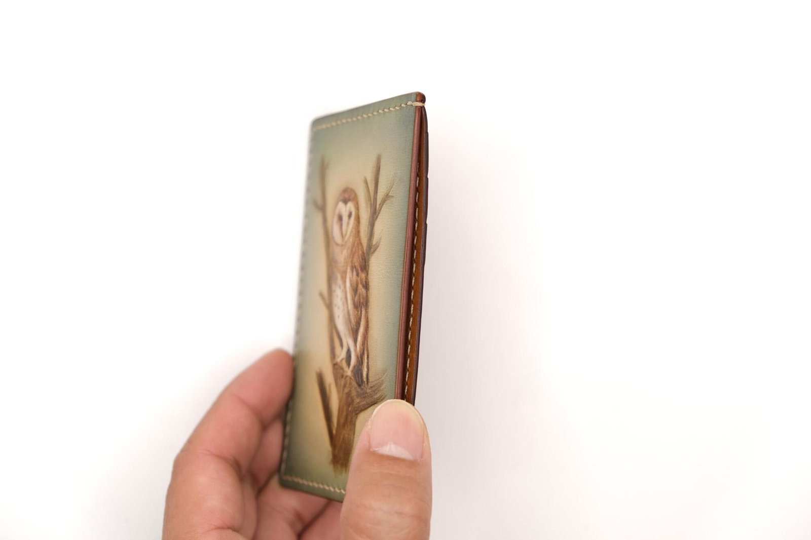 Hand-Carved Leather Card Holder with Barn Owl – Woodland Slim Wallet - Image 10