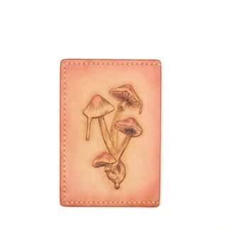 Hand-Carved Leather Card Holder with Mushrooms – Slim Wallet – Handmade Forest-Inspired Leather Card Case