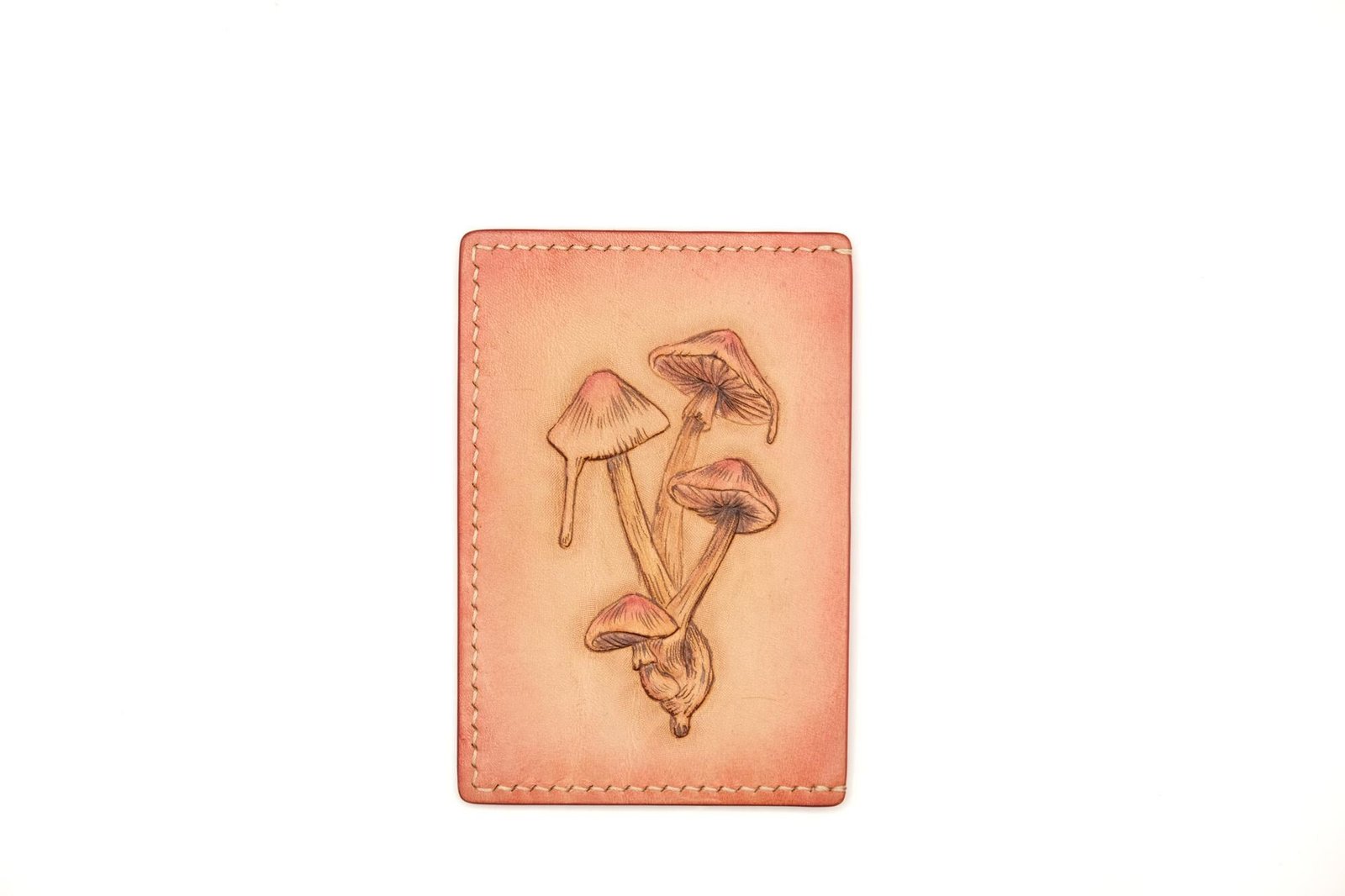 Hand-Carved Leather Card Holder with Mushrooms – Slim Wallet – Handmade Forest-Inspired Leather Card Case
