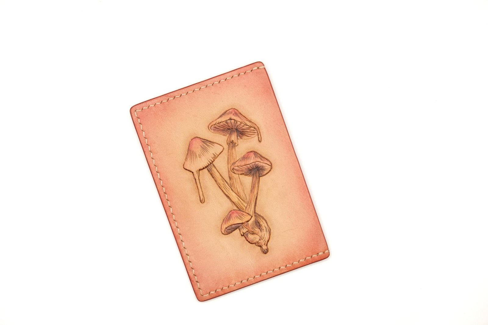 Hand-Carved Leather Card Holder with Mushrooms – Slim Wallet – Handmade Forest-Inspired Leather Card Case - Image 3