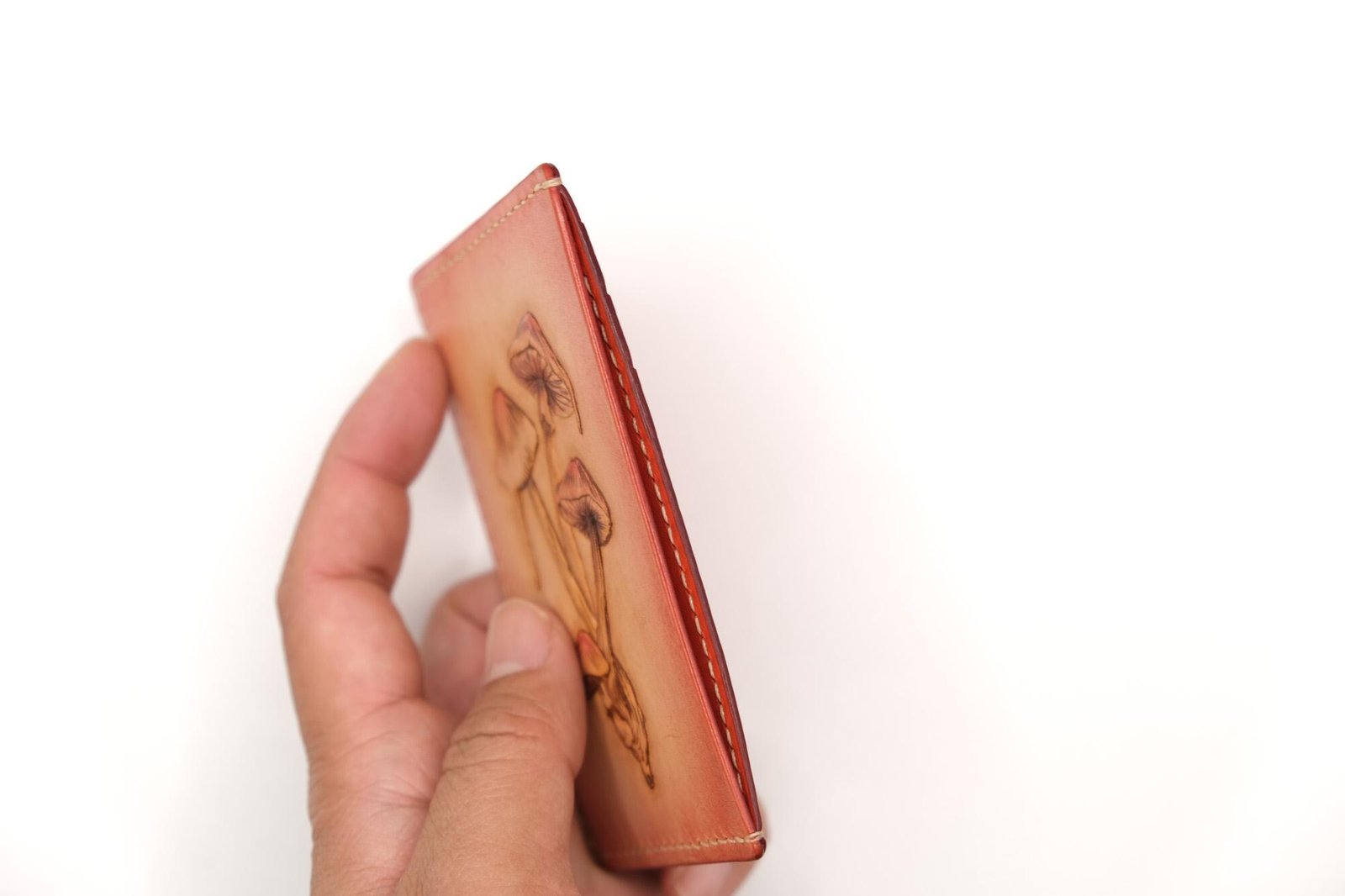 Hand-Carved Leather Card Holder with Mushrooms – Slim Wallet – Handmade Forest-Inspired Leather Card Case - Image 10