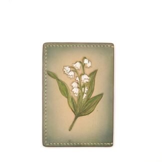 Hand-Carved Leather Card Holder with Lily of the Valley – Hand-Painted Floral Leather Card Case – Best Gift for Her