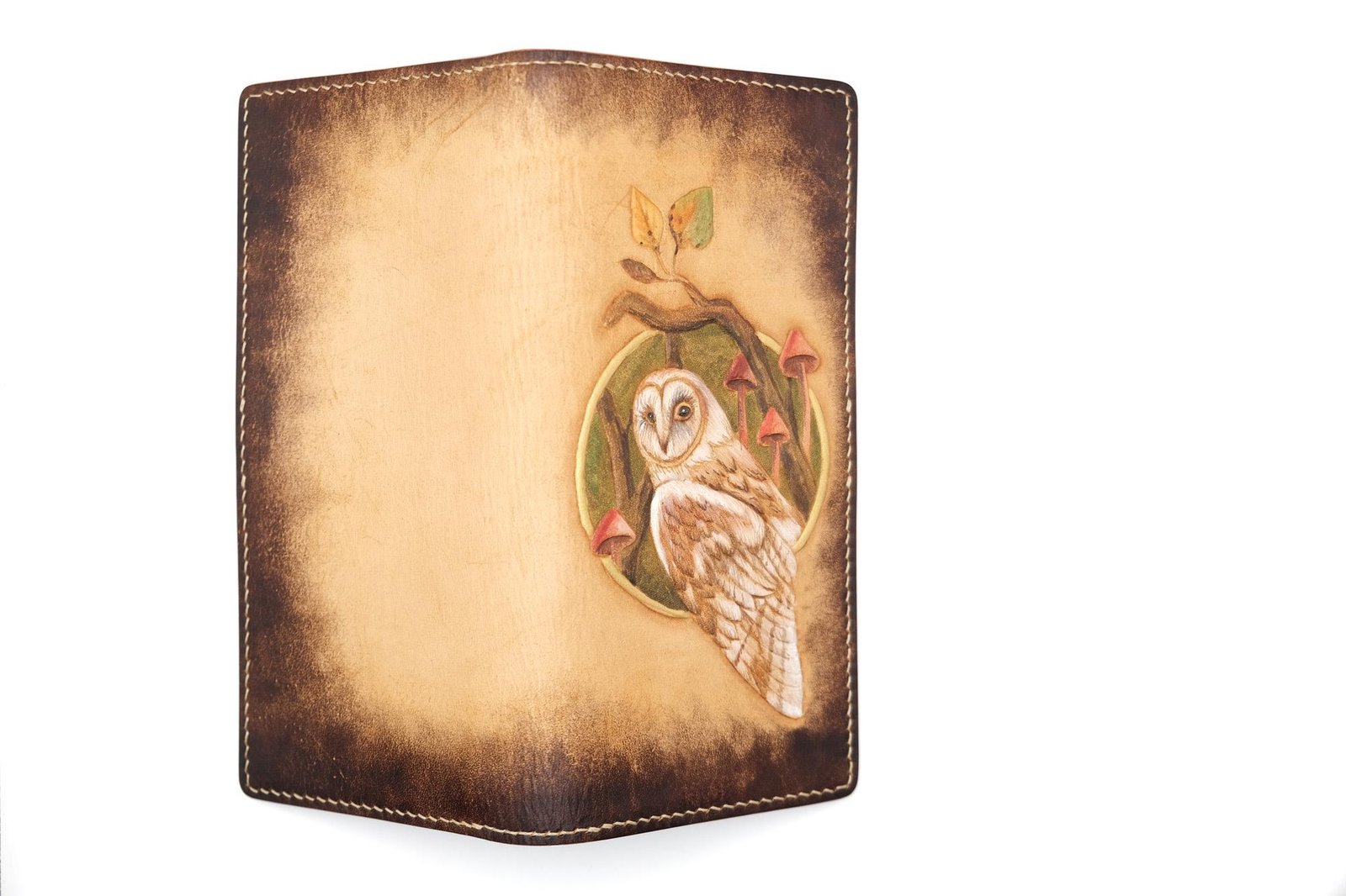 Hand-Tooled Leather Long Wallet – Barn Owl & Mushroom Design | Unique Handmade Gift for Nature Lovers - Image 5