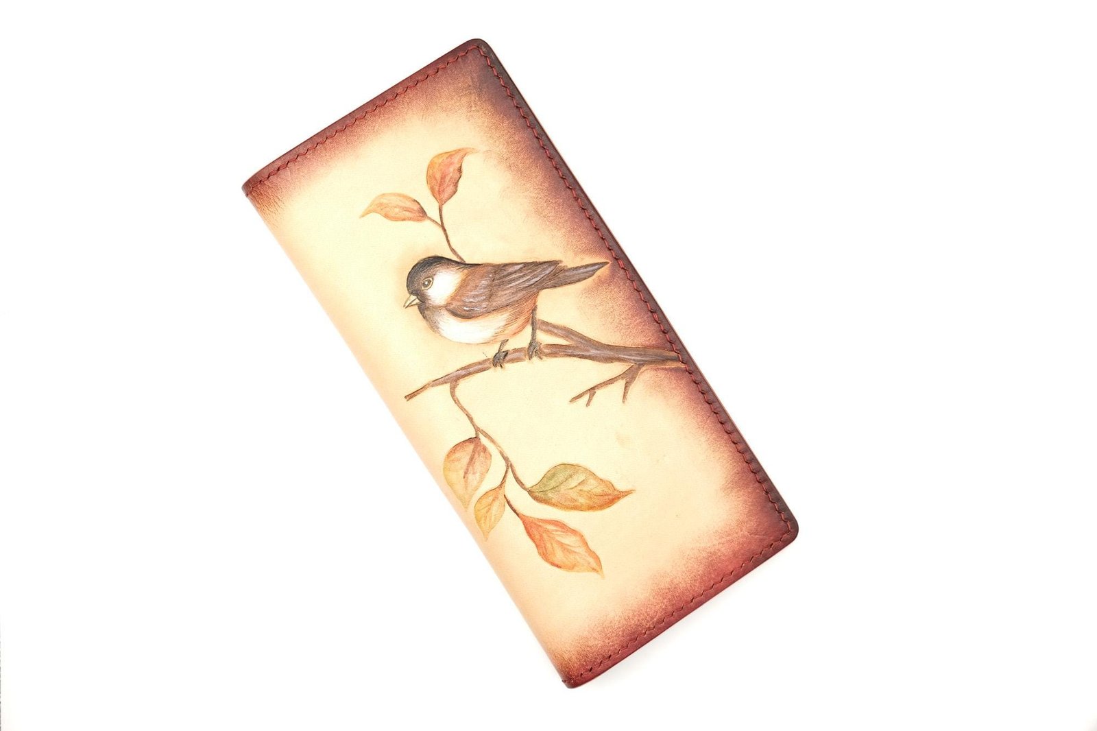 Hand-Tooled Leather Long Wallet – Chickadee Bird Lover Gift Handmade Leather Wallet - Image 3