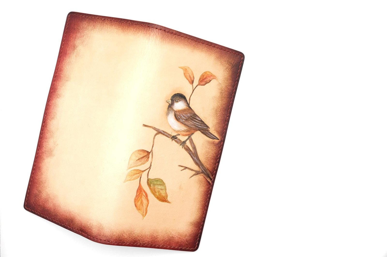 Hand-Tooled Leather Long Wallet – Chickadee Bird Lover Gift Handmade Leather Wallet - Image 5