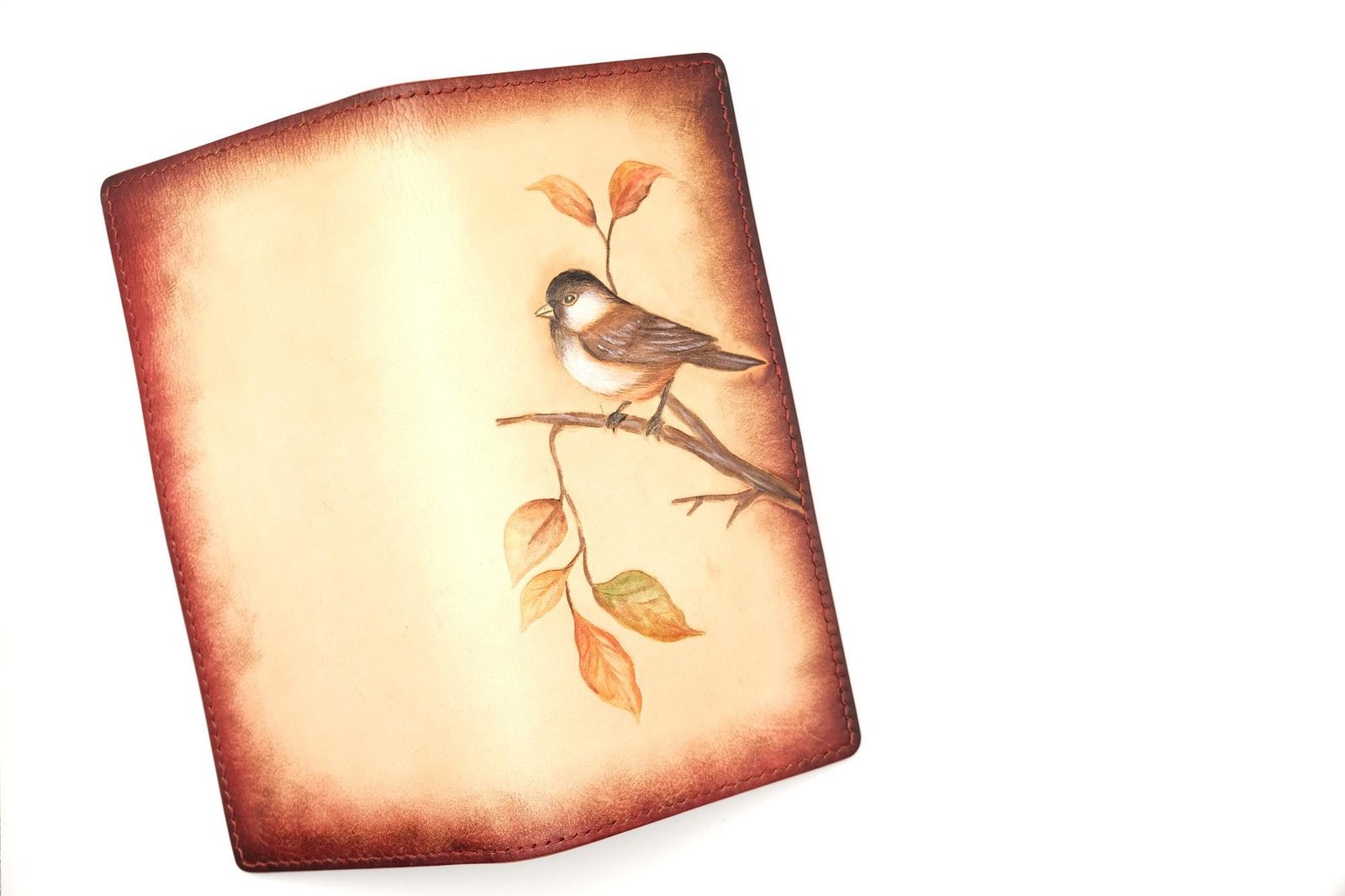 Hand-Tooled Leather Long Wallet – Chickadee Bird Lover Gift Handmade Leather Wallet - Image 6