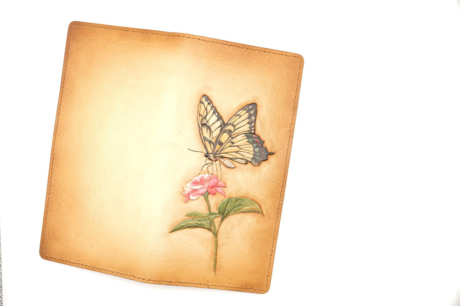 Hand-Tooled – Handmade Leather Long Wallet with Butterfly and Camellia – Nature-Inspired Butterfly Wallet - Image 7