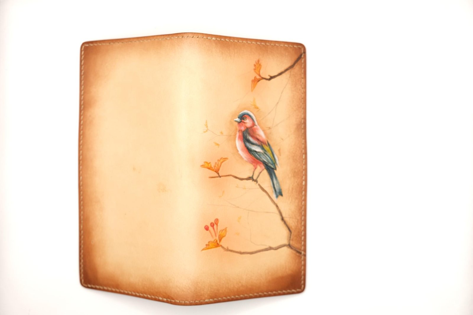 Hand-Tooled Leather Long Wallet with Bullfinch – Songbird – Hand-Carved Bird Wallet - Image 5