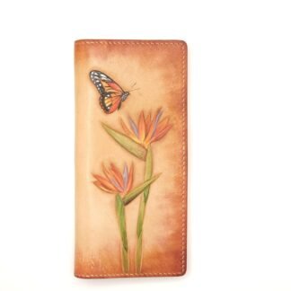 Hand-Tooled Leather Long Wallet with Bird of Paradise & Monarch Butterfly – Leather Gift for Her or Him