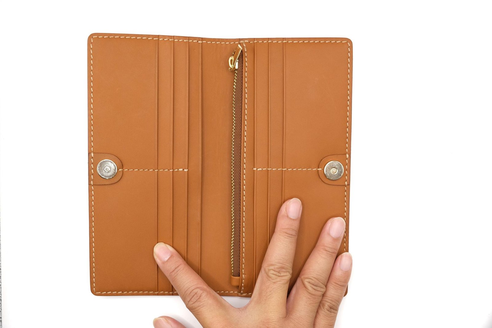 Hand-Tooled Leather Long Wallet – Snowdrop Flower & Monarch Butterfly Design - Image 9