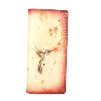 Hand-Tooled Leather Long Wallet – Hummingbird & Flowers Design | Nature-Inspired Gift for Women