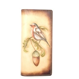 Hand-Tooled Leather Long Wallet – Robin and Acorn Design | Nature-Inspired Leather Bifold for Women or Men