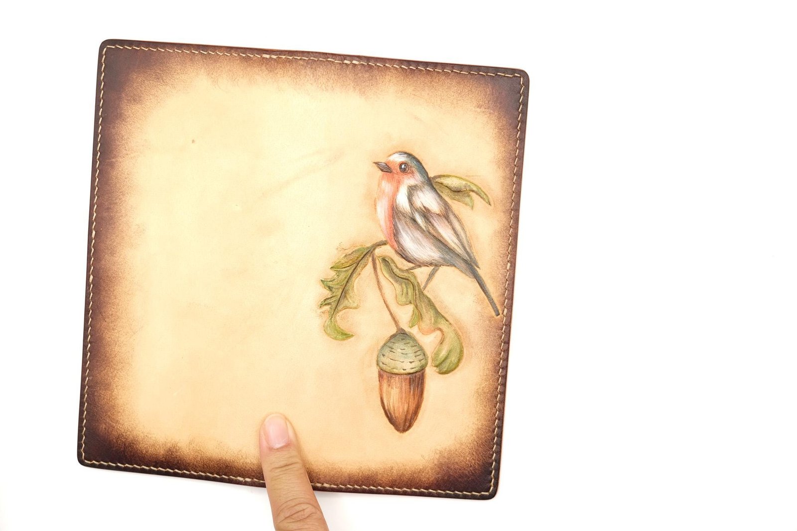 Hand-Tooled Leather Long Wallet – Robin and Acorn Design | Nature-Inspired Leather Bifold for Women or Men - Image 10