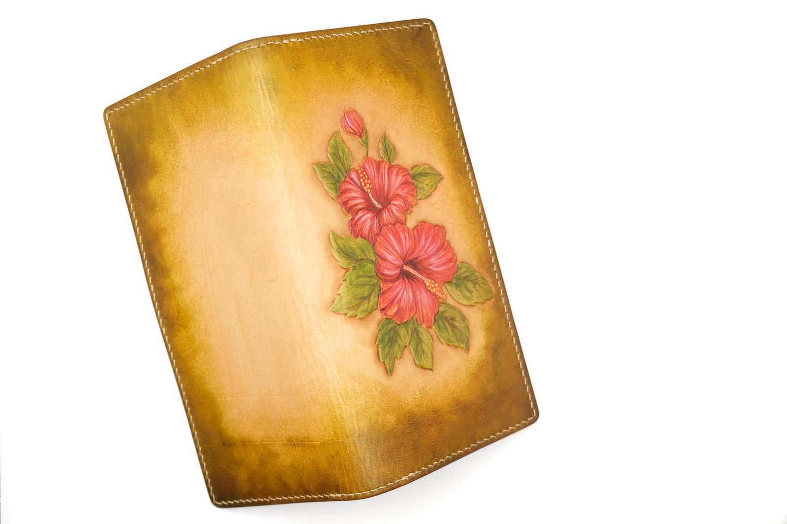 Hand-Tooled Leather Long Wallet – Red Hibiscus Design | Hawaiian Floral Wallet | Handmade Leather Gift for Her - Image 5