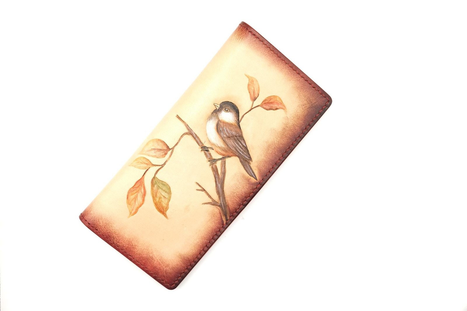 Hand-Tooled Leather Long Wallet – Chickadee Bird Lover Gift Handmade Leather Wallet - Image 2